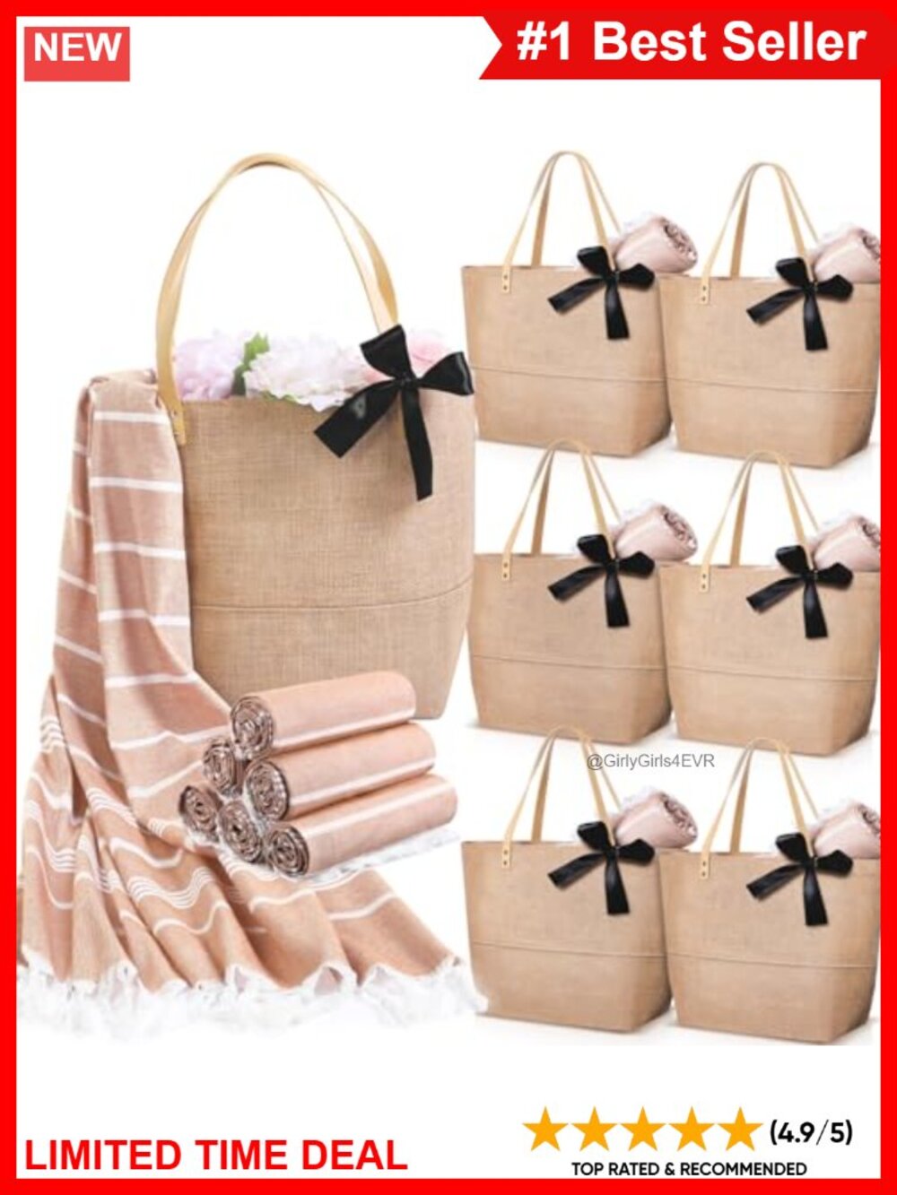 Jute Burlap Tote Bag Waterproof with Beach Towel Set